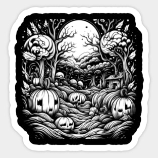 White Night of Pumpkins In The Patch Of Remote Forest Hut Sticker